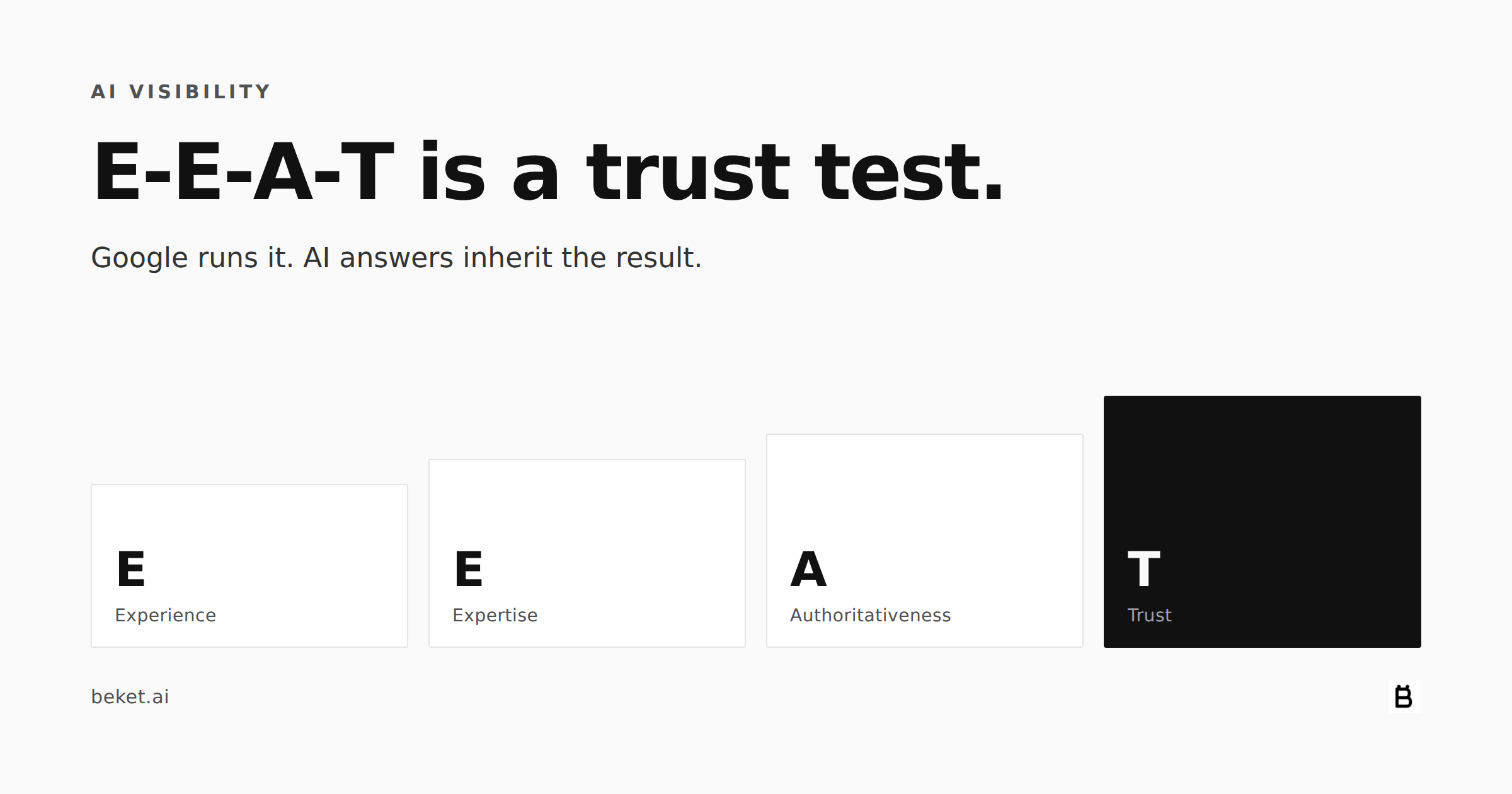 E-E-A-T is a trust test. Google runs it. AI answers inherit the result.
